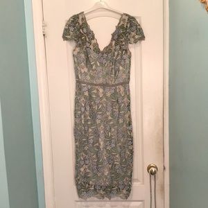 Marchesa Notte pastel floral lace dress